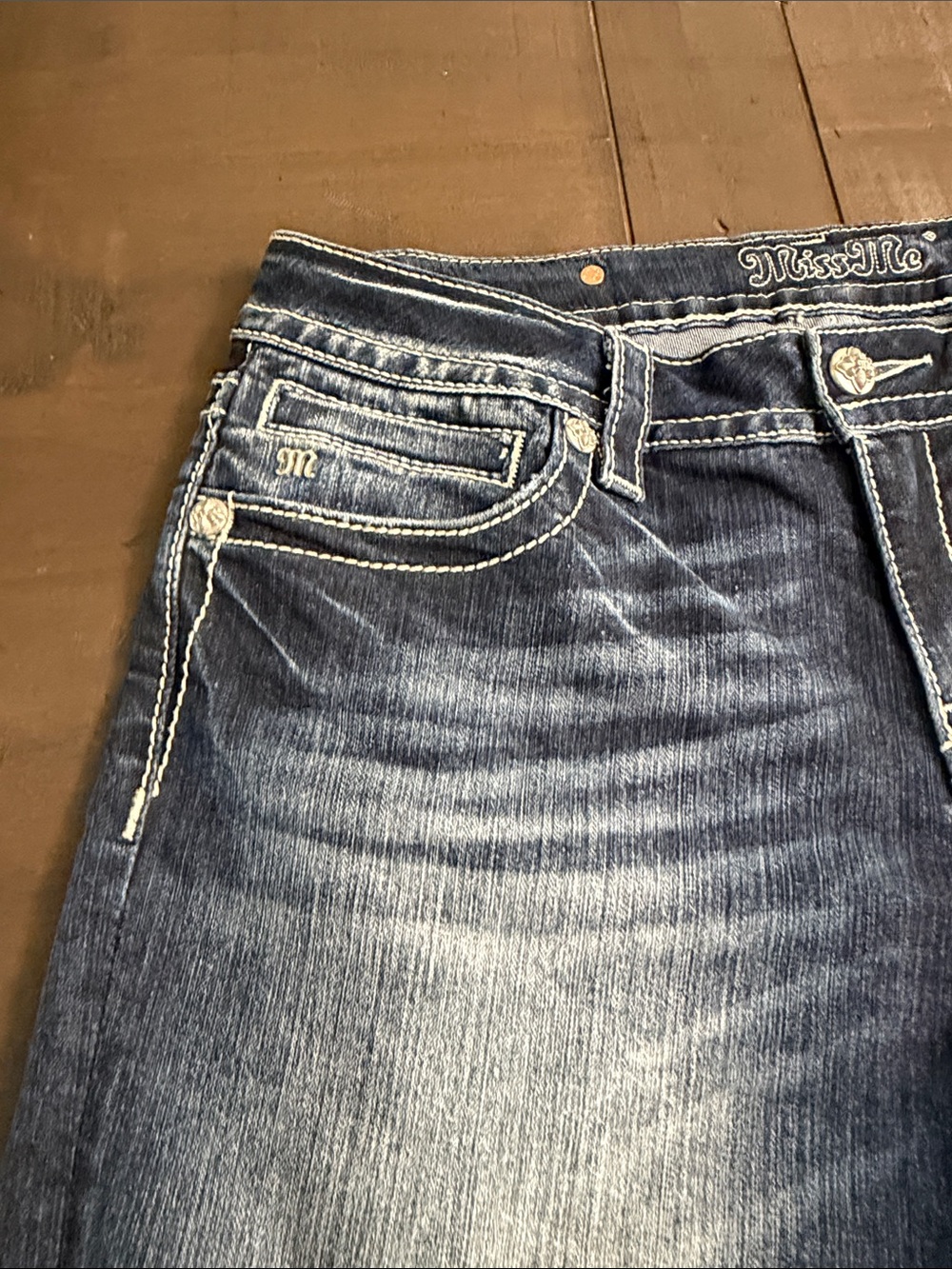 Miss Me Faded Dark Blue Denim Cutoff Shorts - Picture 4 of 9